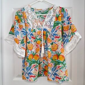 Counterparts Multicolor Floral and Fruit Print Top Size S